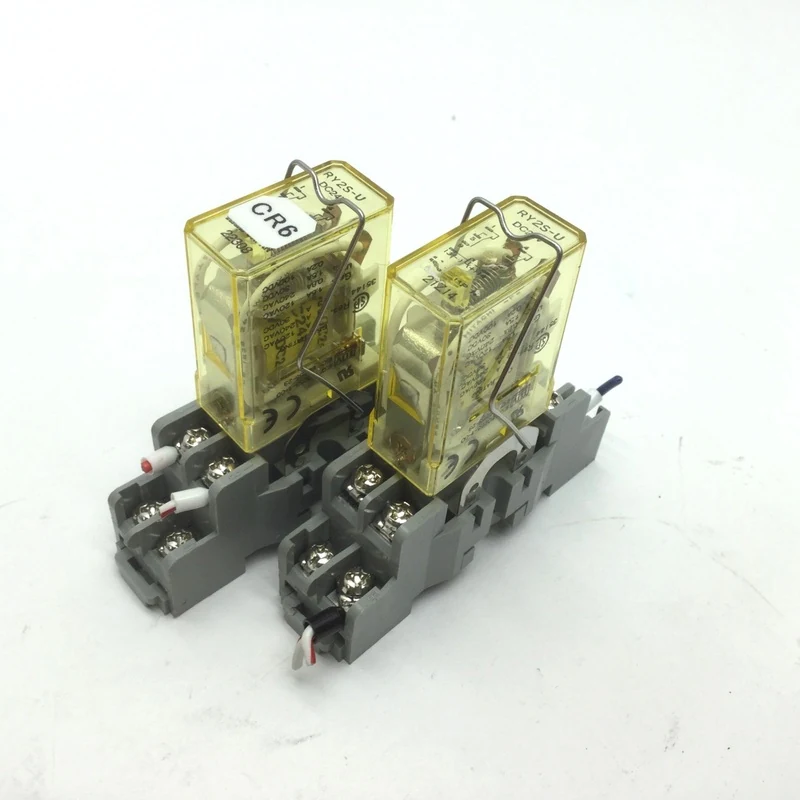 Used Lot of 2 Idec RY2-U Ice Cube Relays, 3A 24VDC Coil w/ SY2S-05 Socket Bases